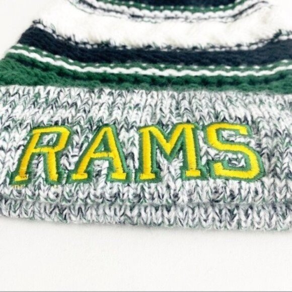 Sport-tek Winter knit Pom-Pom toboggan hat “rams” winter Sports Pom Pom Striped - Picture 3 of 7